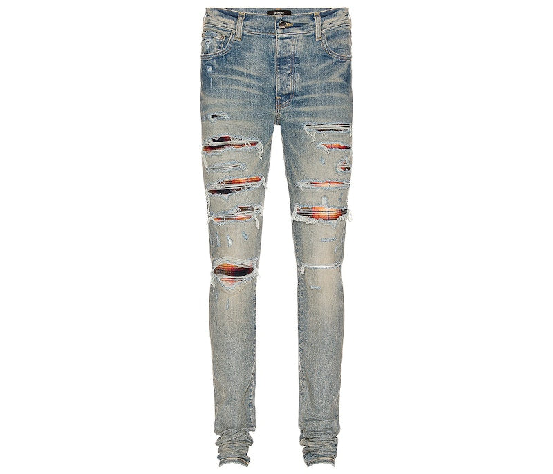 AMIRI Plaid Trasher Skinny Fit Jeans Blue