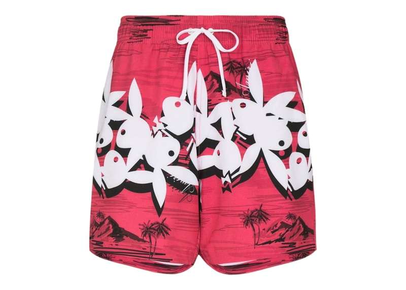 AMIRI Playboy Hawaiian Swim Shorts Red/Black/White