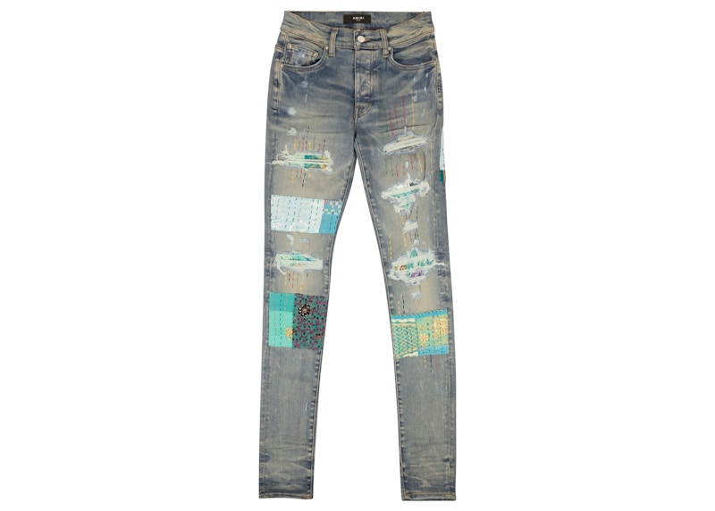 AMIRI Quilted Art Patch Skinny Jeans Blue