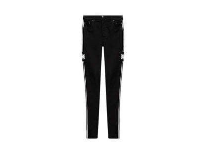 AMIRI Striped Logo-Print Jeans Black/White