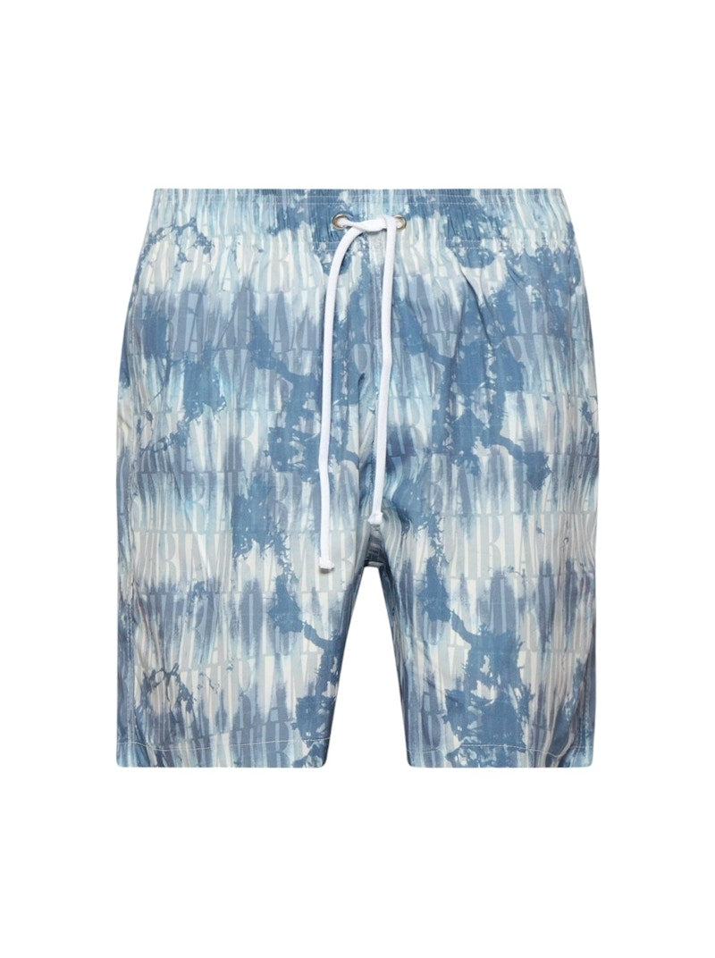 AMIRI Tie Dye All Over Logo Swim Shorts Blue