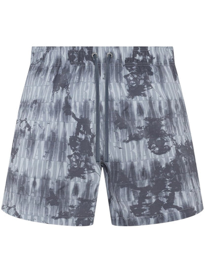 AMIRI Tie Dye All Over Logo Swim Shorts Grey