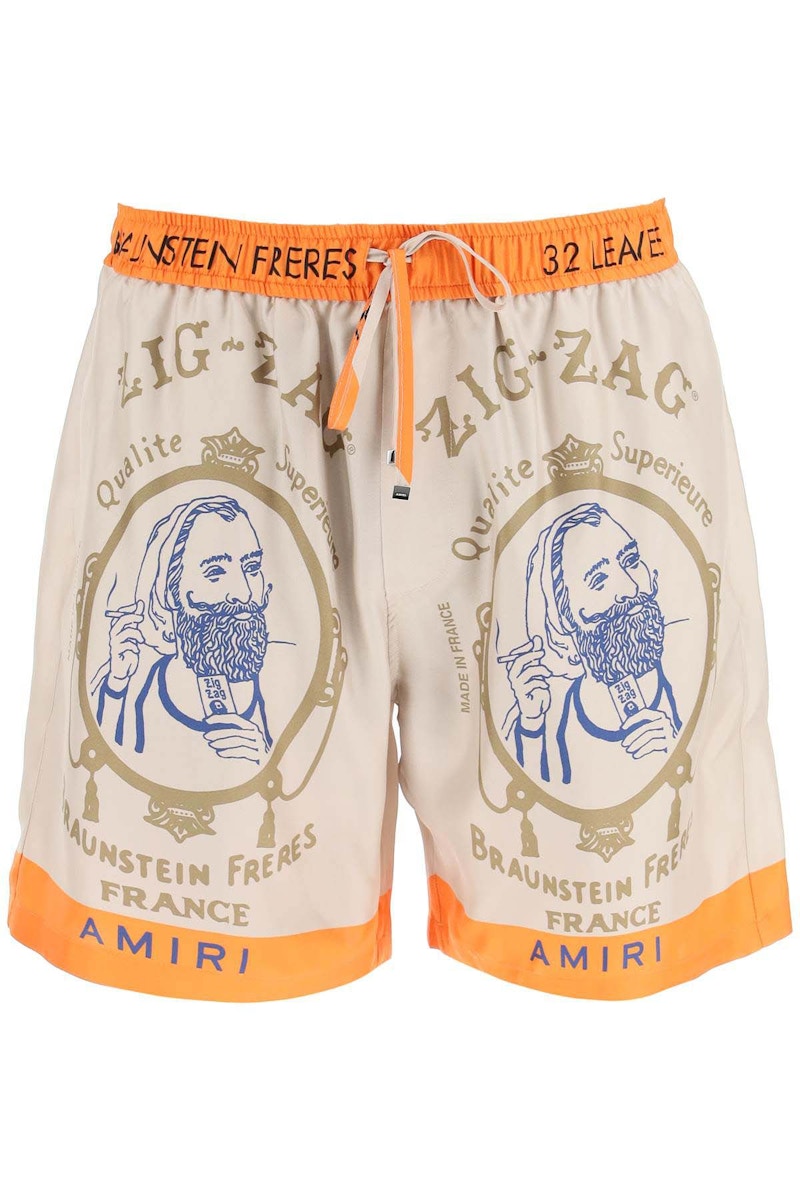 AMIRI Zig-Zag Silk Shorts Beige/Orange