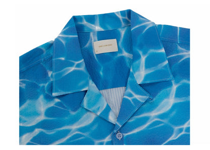 Aime Leon Dore Aqua Print Seersucker Shirt Blue