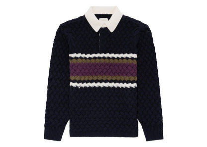 Aime Leon Dore Basketweave Knit Rugby Navy