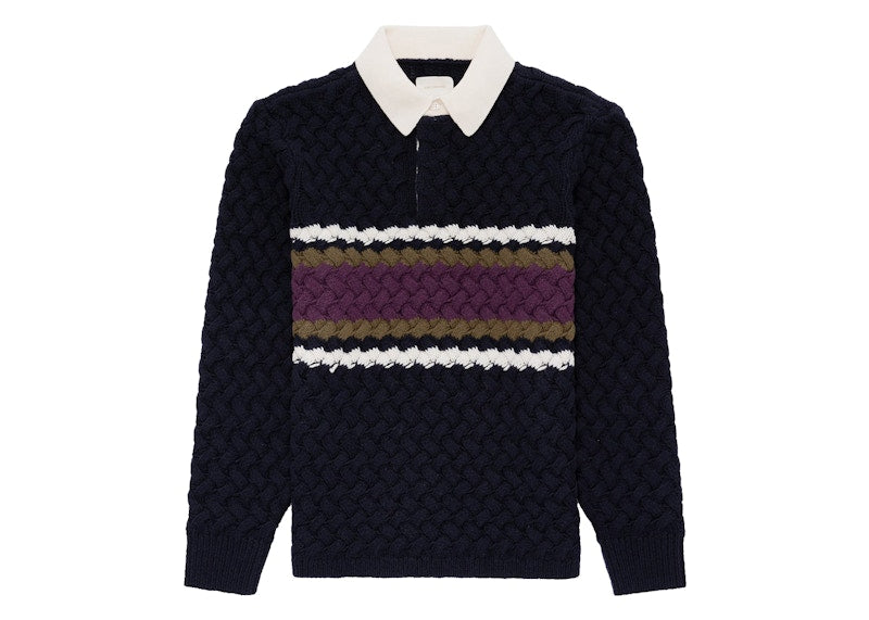 Aime Leon Dore Basketweave Knit Rugby Navy
