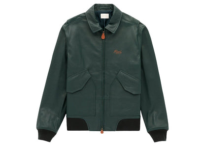 Aime Leon Dore Chainstitch Leather Bomber Jacket Green