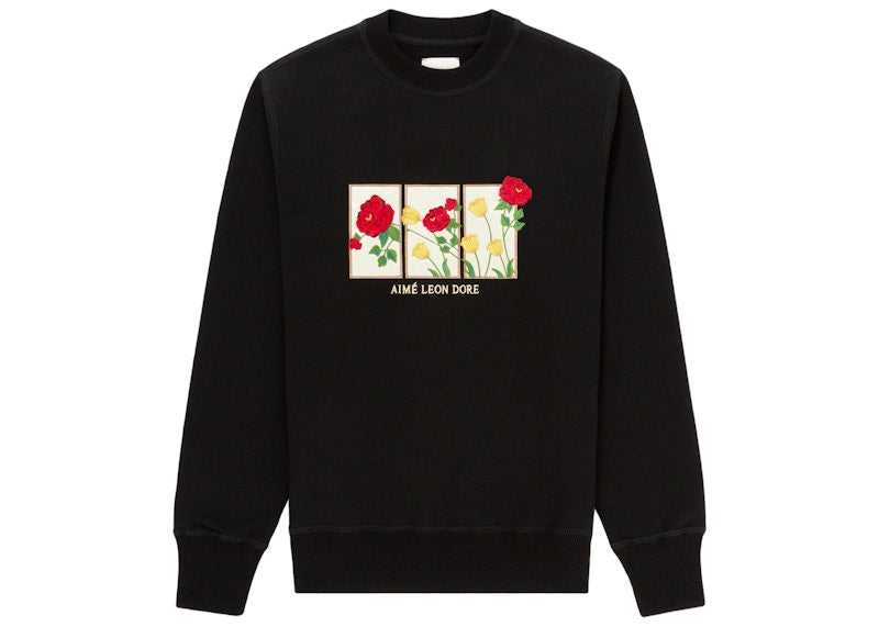 Aime Leon Dore Floral Motif Crewneck Sweatshirt Black