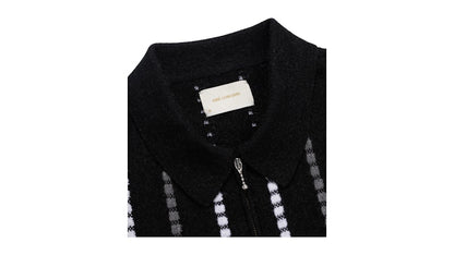 Aime Leon Dore Jacquard Stripe Polo Cardigan Black
