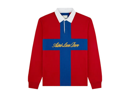 Aime Leon Dore Paneled Sail Rugby Shirt Equestrian Red