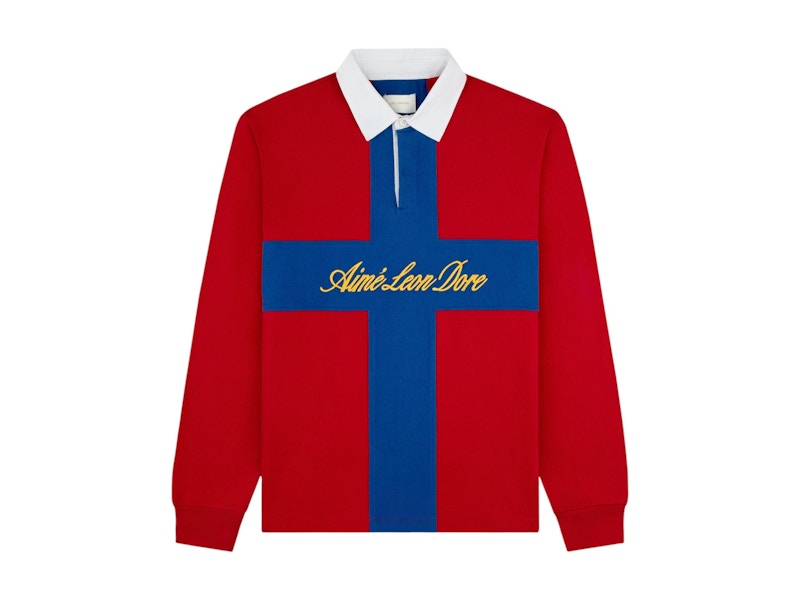 Aime Leon Dore Paneled Sail Rugby Shirt Equestrian Red