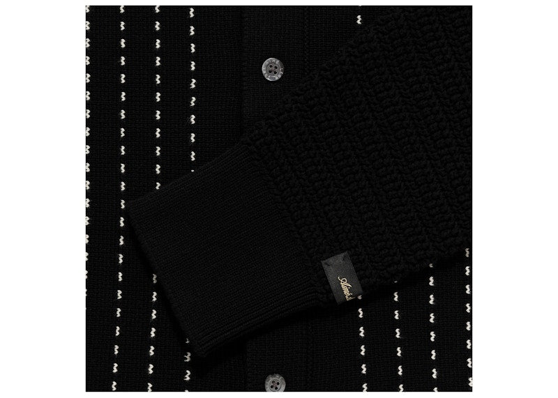 Aime Leon Dore Pinstripe Polo Cardigan Black
