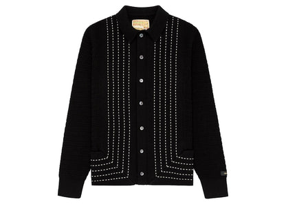 Aime Leon Dore Pinstripe Polo Cardigan Black