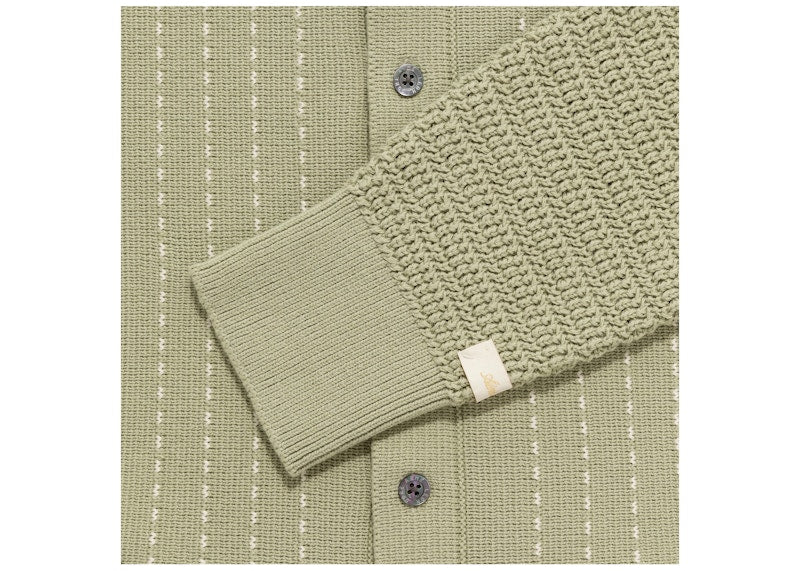 Aime Leon Dore Pinstripe Polo Cardigan Green