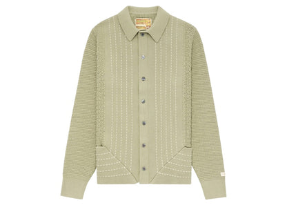 Aime Leon Dore Pinstripe Polo Cardigan Green