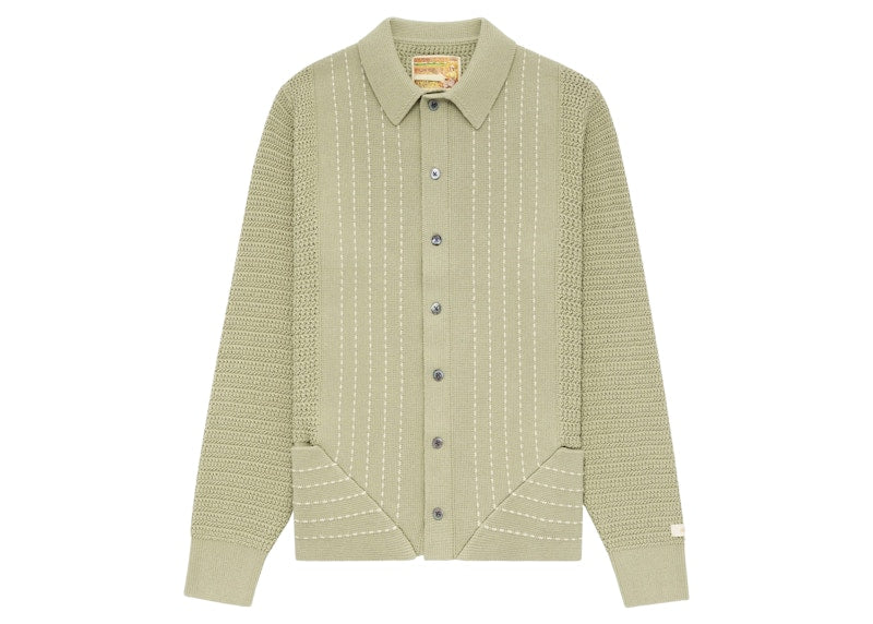 Aime Leon Dore Pinstripe Polo Cardigan Green