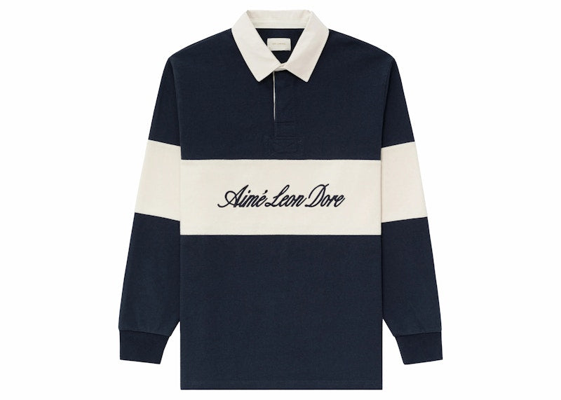 Aime Leon Dore Script Paneled Rugby Navy/White