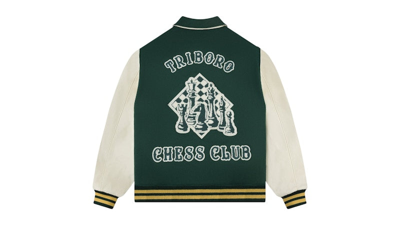 Aime Leon Dore Triboro Chess Club Varsity Jacket Green/Cream