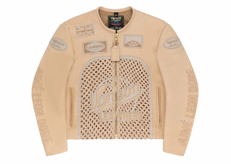 Aime Leon Dore Vanson Raffia Leather Jacket Tan