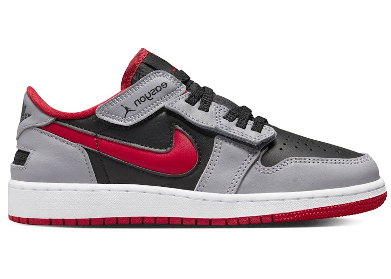 Jordan 1 Low FlyEase Black Cement Grey White Fire Red (GS)