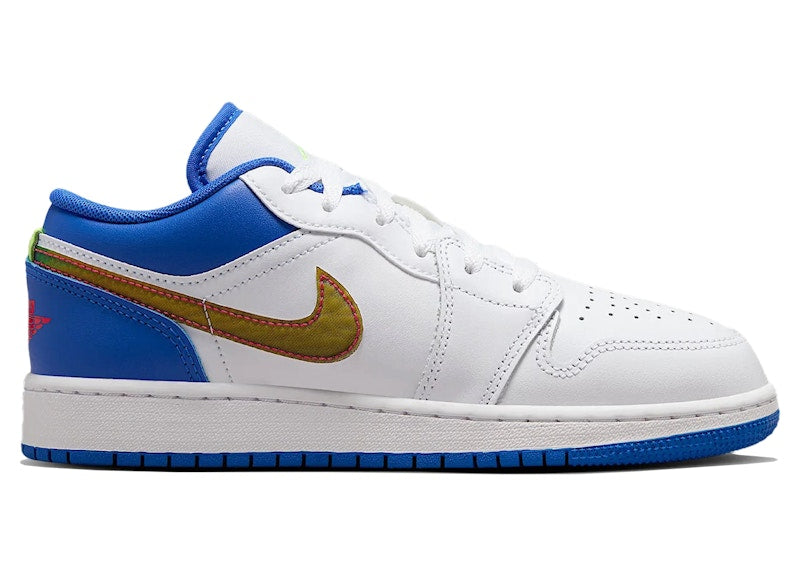 Jordan 1 Low SE White Hyper Royal Iridescent Swooshes (GS)