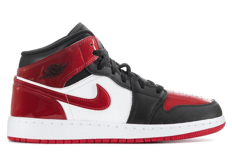Jordan 1 Mid Patent Bred Toe (GS)