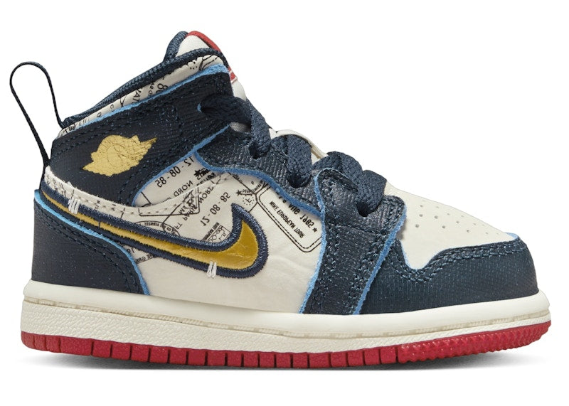 Jordan 1 Mid SE Armory Navy Pale Ivory Sport Red Metallic Gold (TD)