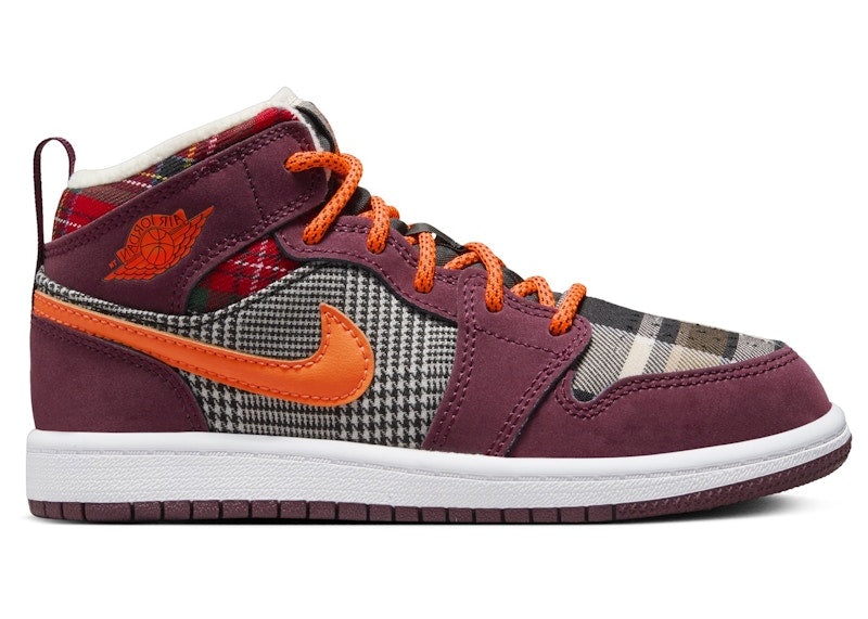 Jordan 1 Mid SE Night Maroon Black White Total Orange (PS)