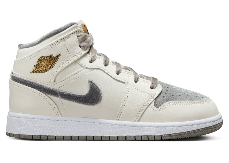 Jordan 1 Mid SE Sail Metallic Gold Flat Pewter (GS)