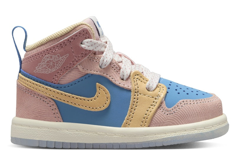 Jordan 1 Mid Sneaker School Aegean Storm Pink Oxford Red Stardust Hemp (TD)