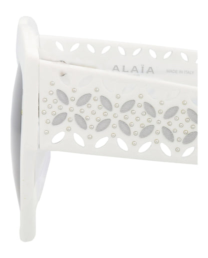 Alaia Round-Frame Acetate Sunglasses White White Grey (AA0040S-30008456-002)
