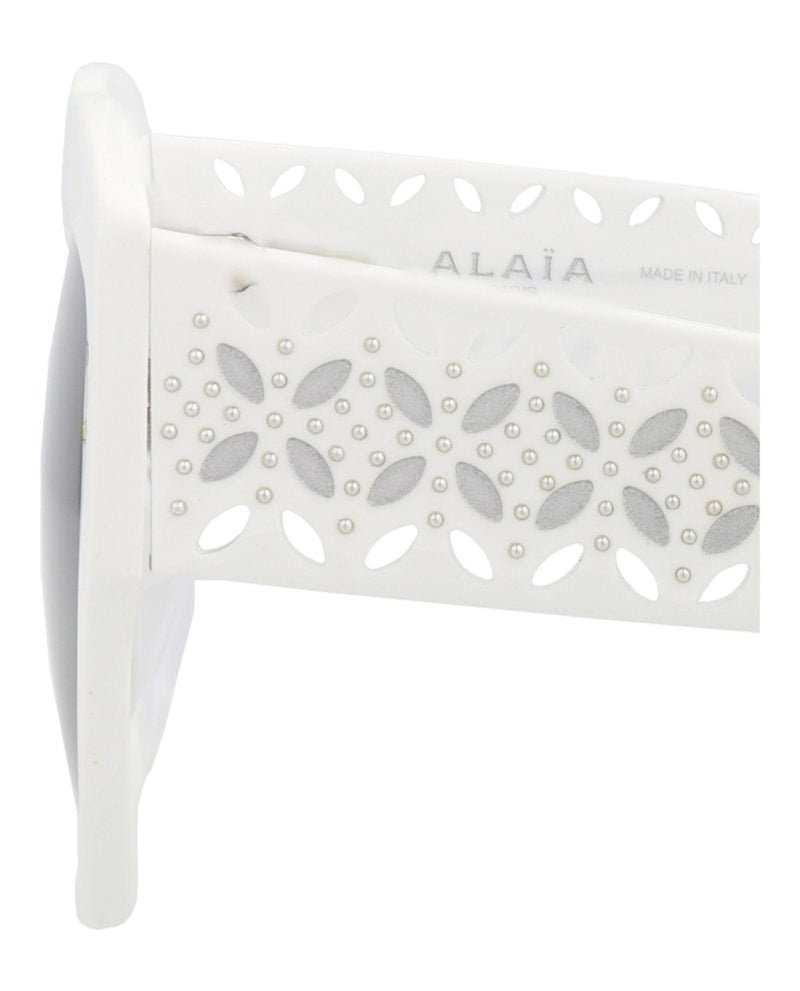 Alaia Round-Frame Acetate Sunglasses White White Grey (AA0040S-30008456-002)