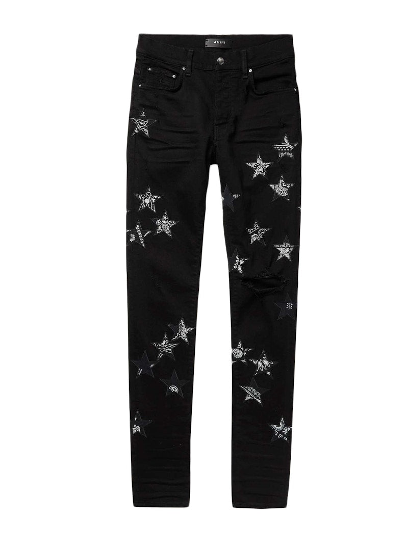 AMIRI Bandana Star Appliqued Distressed Skinny Jeans jeans