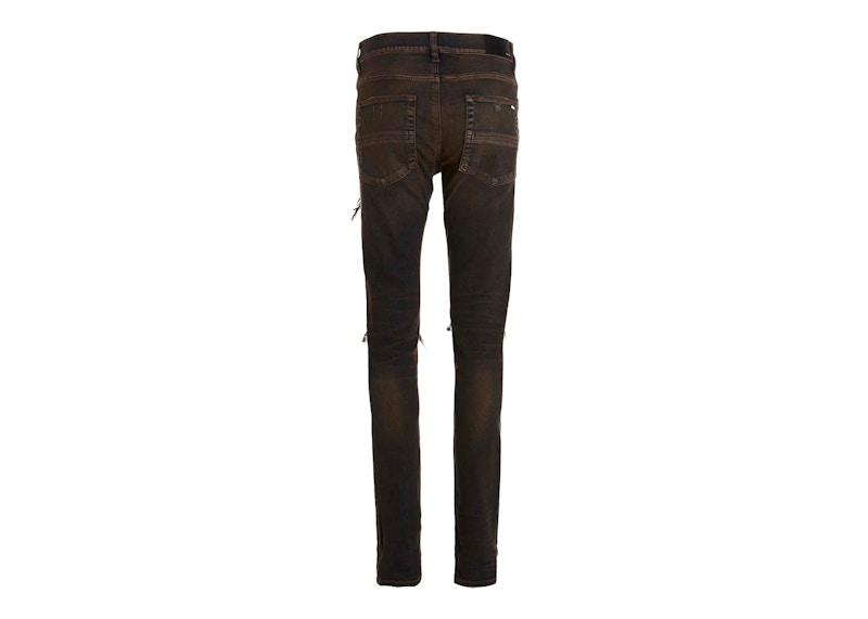 AMIRI MX1 Viscose Ultrasuede Skinny Jeans Blue/Yellow