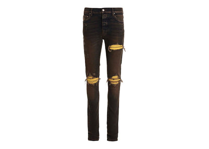 AMIRI MX1 Viscose Ultrasuede Skinny Jeans Blue/Yellow