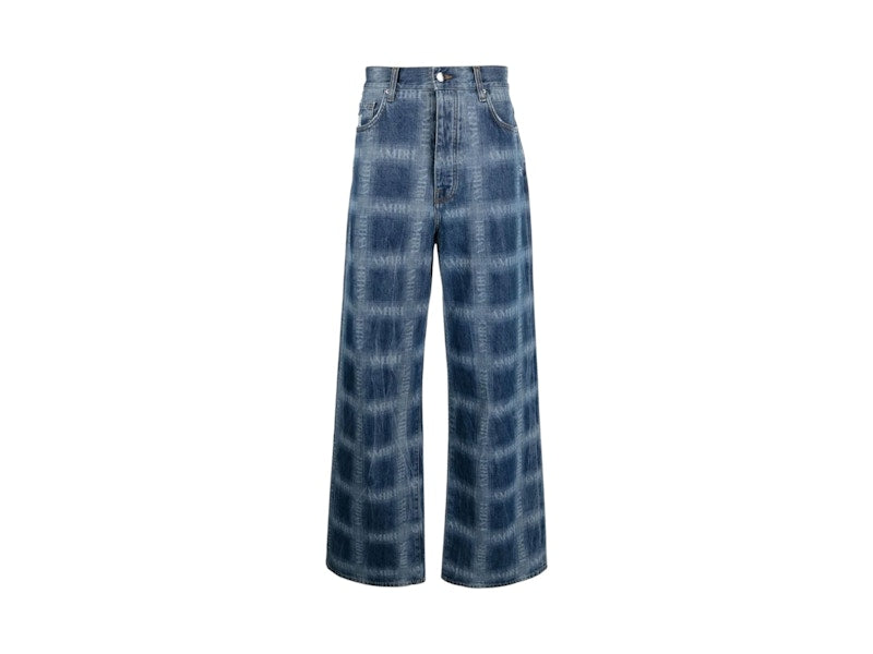 AMIRI Shadow Plaid Baggy Jeans Blue