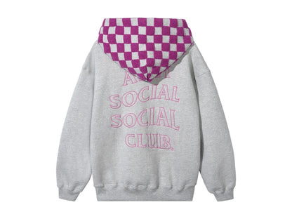 Anti Social Social Club Checkered Flag Hoodie Grey/Pink