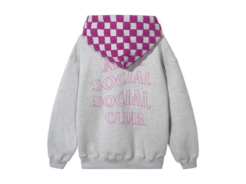 Anti Social Social Club Checkered Flag Hoodie Grey/Pink