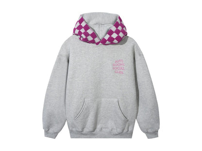 Anti Social Social Club Checkered Flag Hoodie Grey/Pink