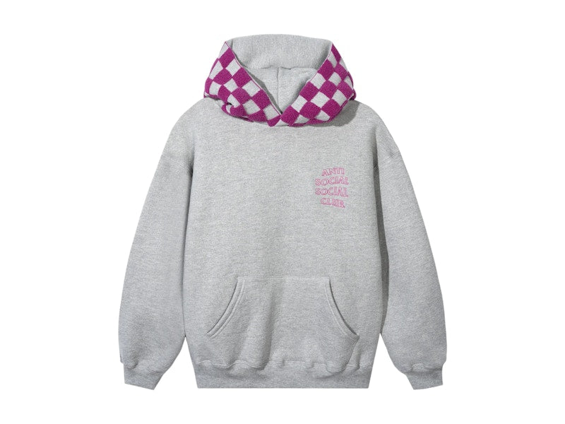 Anti Social Social Club Checkered Flag Hoodie Grey/Pink