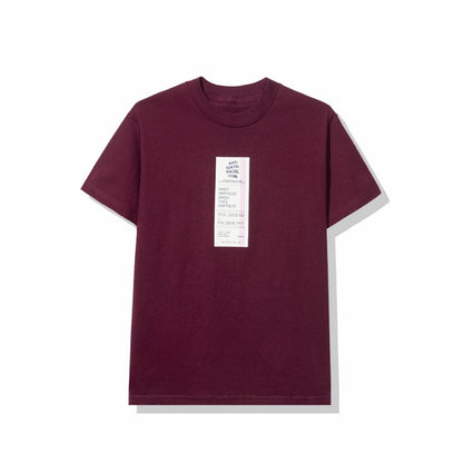 Anti Social Social Club Read Receipts Tee Maroon