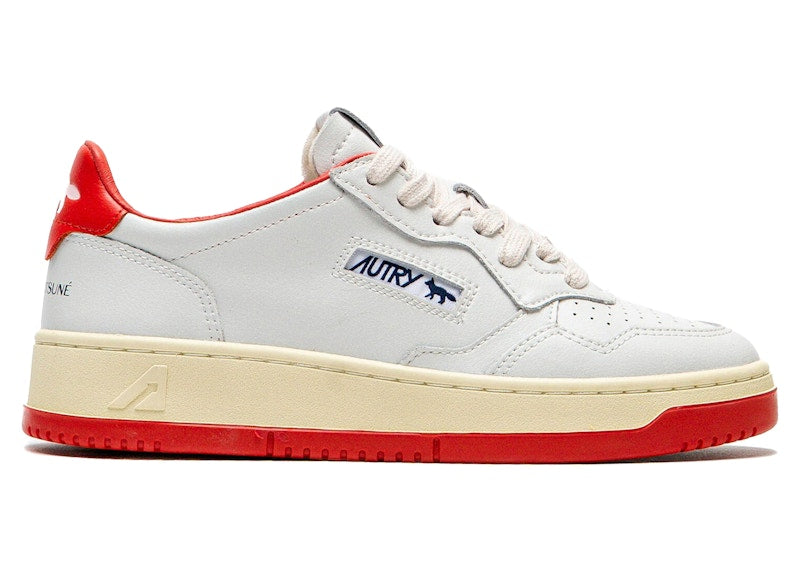 Autry Medalist Leather Low Maison Kitsuné White Red (Women's)