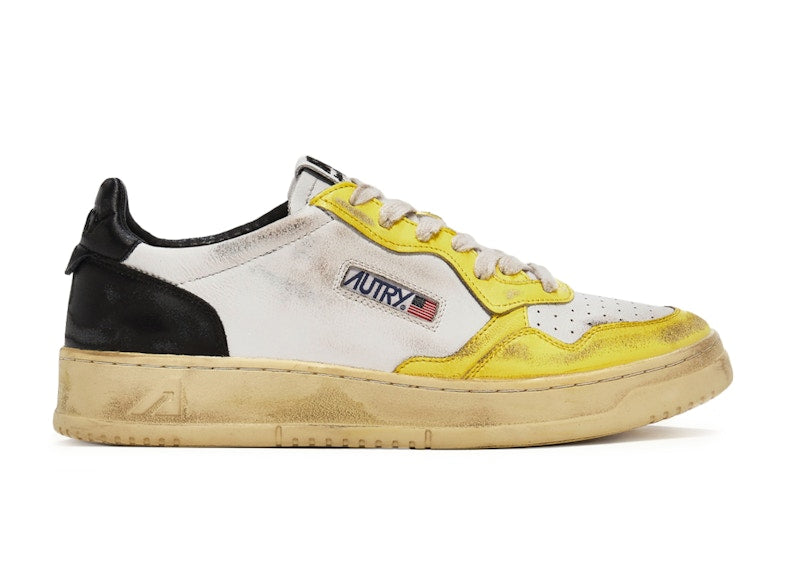 Autry Medalist Leather Low Super Vintage White Yellow Black (Women's)