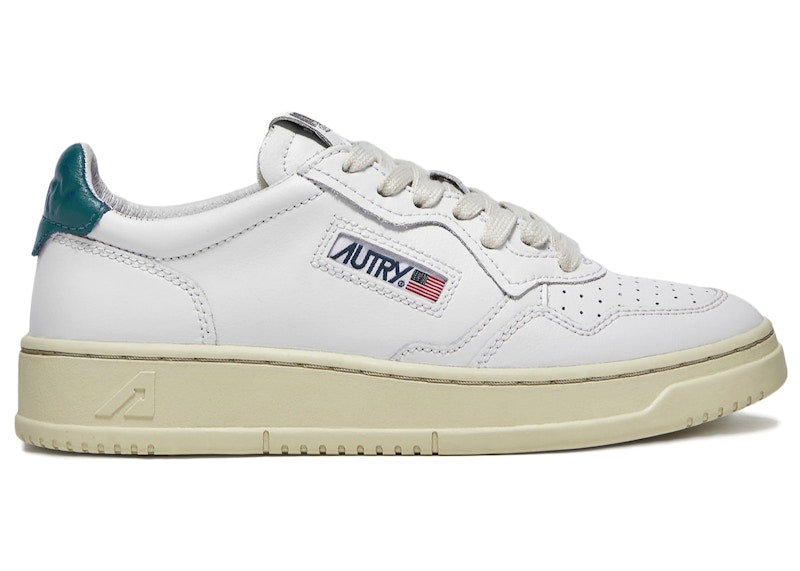 Autry Medalist Leather Low White Petrol Blue
