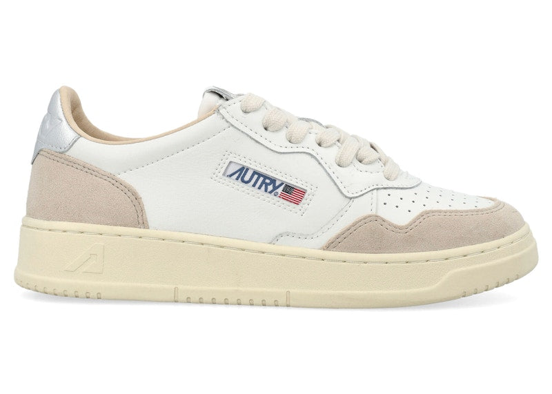 Autry Medalist Leather Low White Silver Beige (Women's)