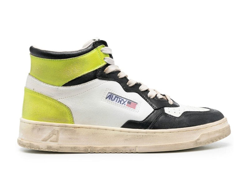 Autry Medalist Leather Mid Super Vintage White Lime Green Black
