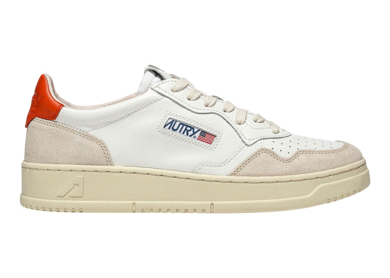 Autry Medalist Leather Suede Low White Beige Orange (Women's)