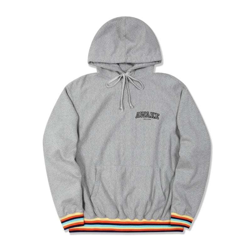 Awake Blocked Logo with Stripe Rib Hoodie Heather Grey