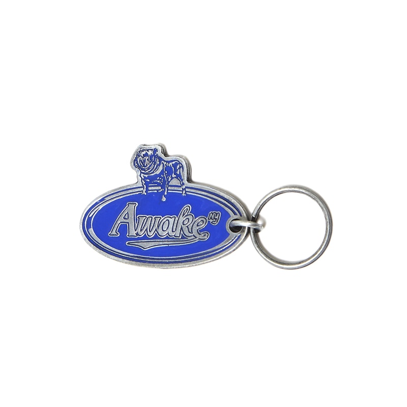 Awake Bulldog Metal Keychain Blue
