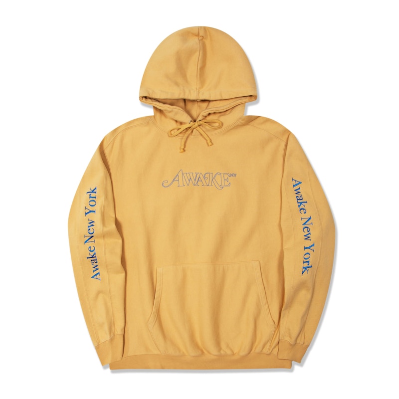 Awake Classic Outline Logo Paneled Embroidered Hoodie Mustard